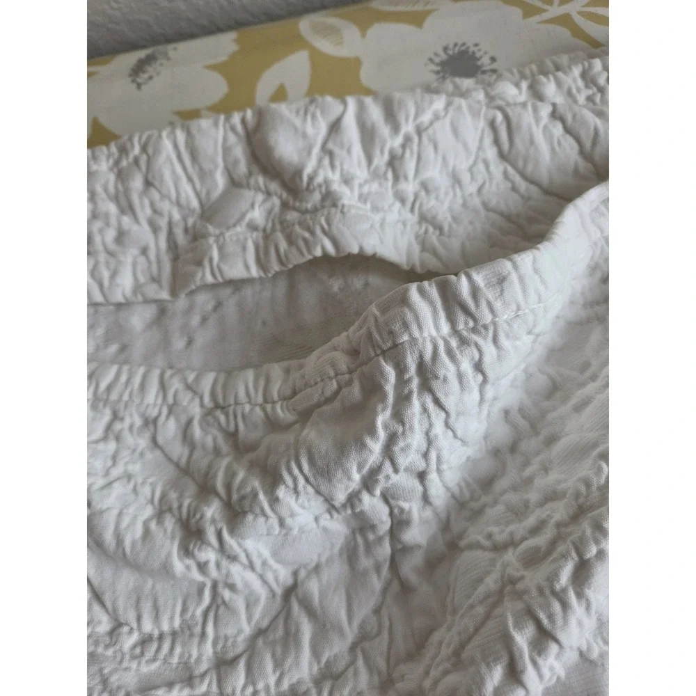 Potterybarn Belgain Flax Linen 1 euro Floral Stitch Quilted sham 26x26